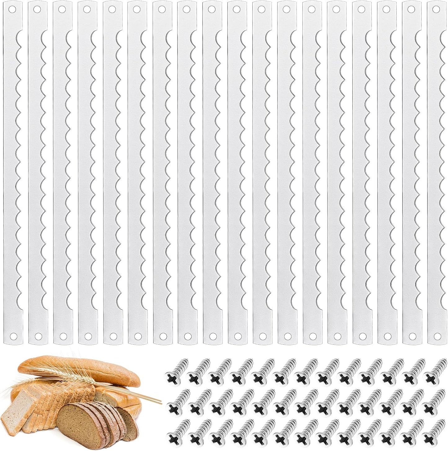 4 Pcs Bread Bow Knife Blades Stainless Steel Replacement Blade Serrated Bread Blade with Screws for Wooden baking Knife