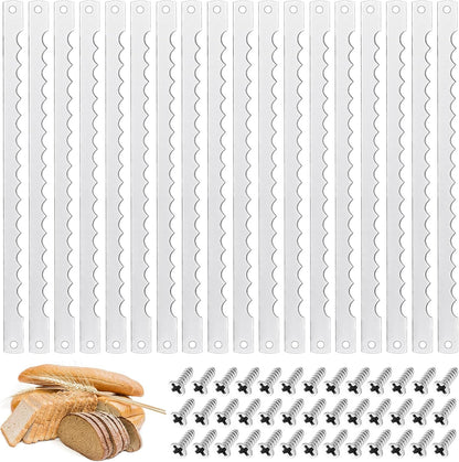 4 Pcs Bread Bow Knife Blades Stainless Steel Replacement Blade Serrated Bread Blade with Screws for Wooden baking Knife