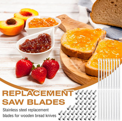 4 Pcs Bread Bow Knife Blades Stainless Steel Replacement Blade Serrated Bread Blade with Screws for Wooden baking Knife