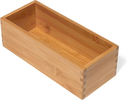 Bamboo Wood Utensil Holder Storage Box for Cooking Tools, Makeup, or Office Supplies, 4" x 9 1/4" x 3"