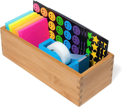 Bamboo Wood Utensil Holder Storage Box for Cooking Tools, Makeup, or Office Supplies, 4" x 9 1/4" x 3"