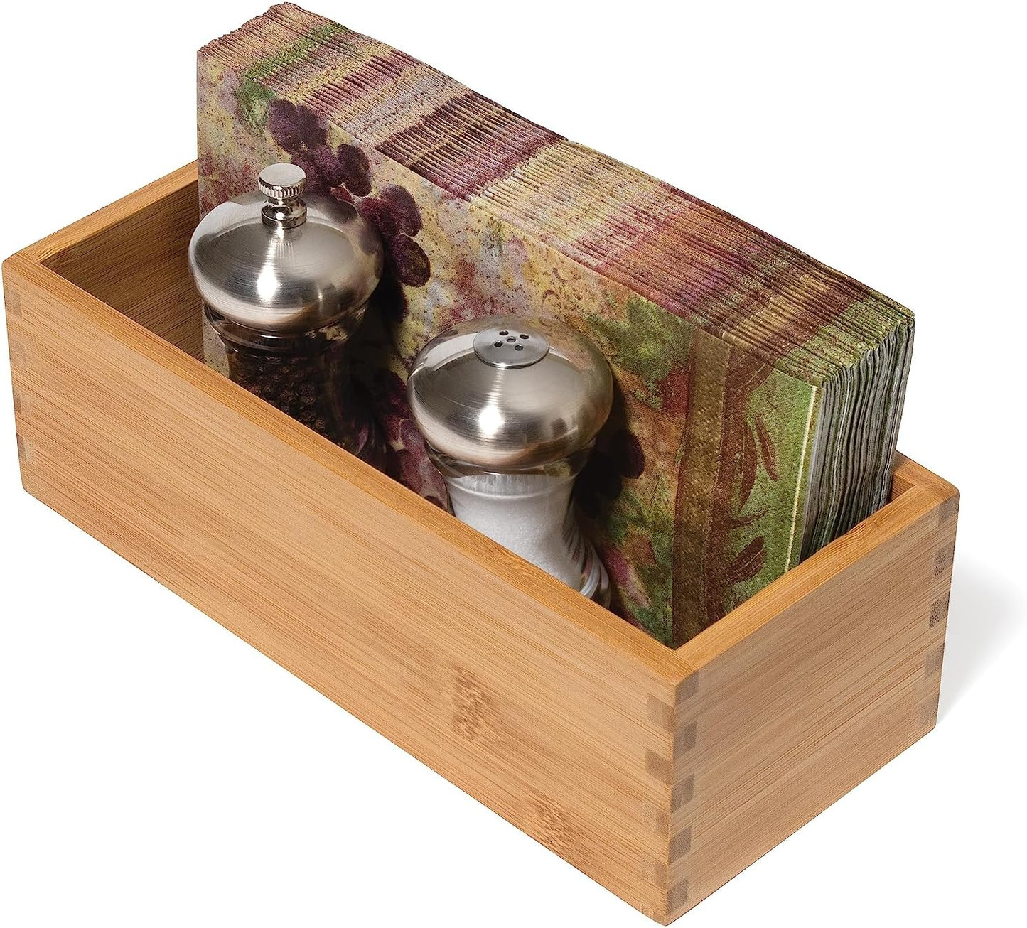 Bamboo Wood Utensil Holder Storage Box for Cooking Tools, Makeup, or Office Supplies, 4" x 9 1/4" x 3"