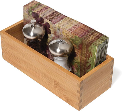 Bamboo Wood Utensil Holder Storage Box for Cooking Tools, Makeup, or Office Supplies, 4" x 9 1/4" x 3"