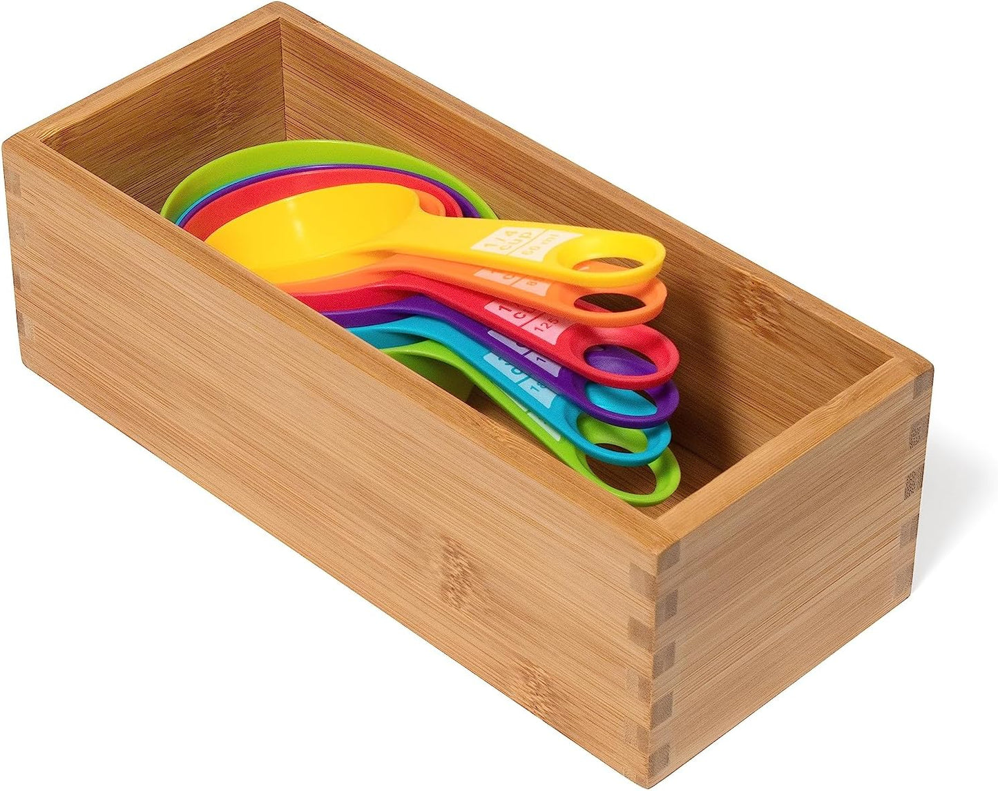 Bamboo Wood Utensil Holder Storage Box for Cooking Tools, Makeup, or Office Supplies, 4" x 9 1/4" x 3"