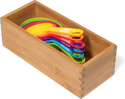 Bamboo Wood Utensil Holder Storage Box for Cooking Tools, Makeup, or Office Supplies, 4" x 9 1/4" x 3"