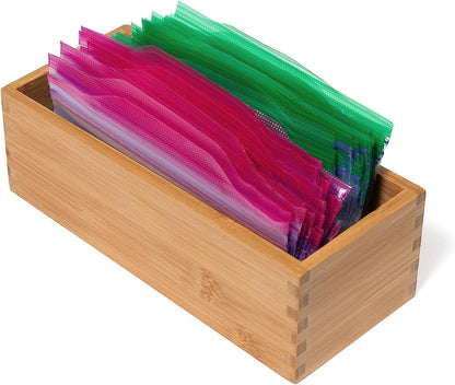 Bamboo Wood Utensil Holder Storage Box for Cooking Tools, Makeup, or Office Supplies, 4" x 9 1/4" x 3"