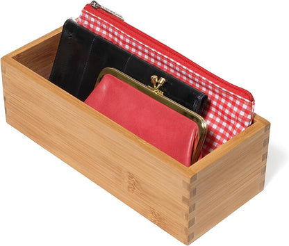 Bamboo Wood Utensil Holder Storage Box for Cooking Tools, Makeup, or Office Supplies, 4" x 9 1/4" x 3"