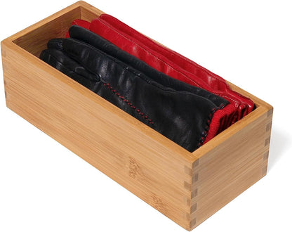 Bamboo Wood Utensil Holder Storage Box for Cooking Tools, Makeup, or Office Supplies, 4" x 9 1/4" x 3"