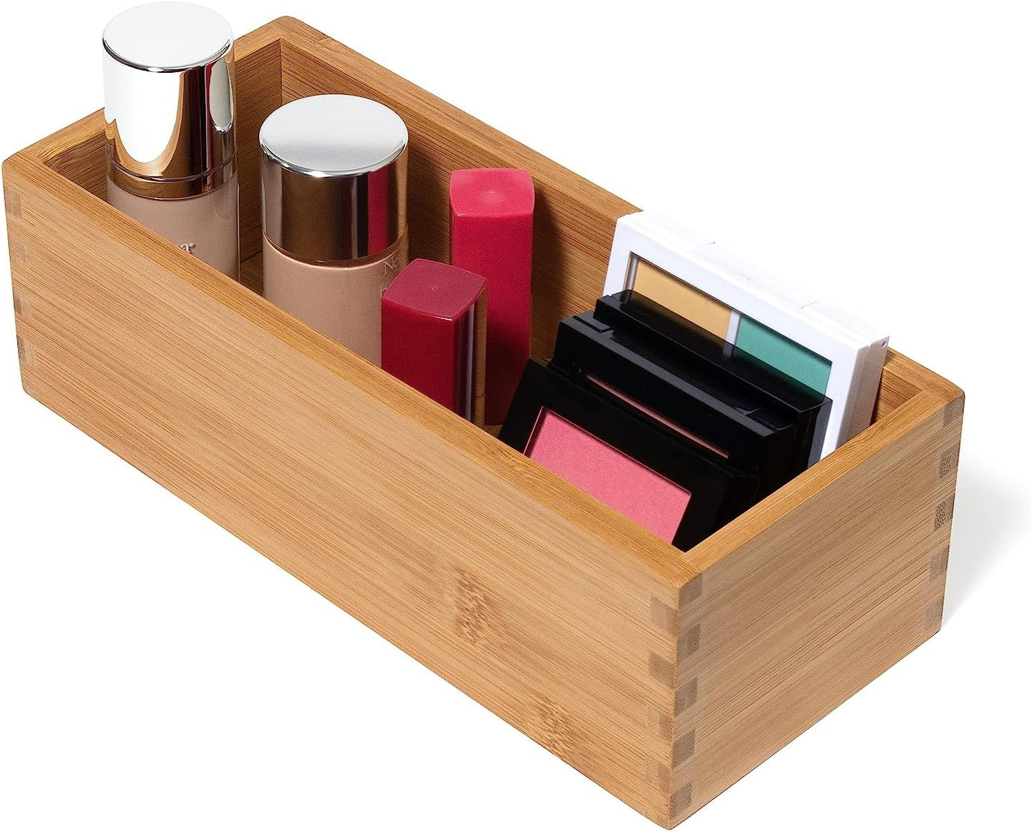 Bamboo Wood Utensil Holder Storage Box for Cooking Tools, Makeup, or Office Supplies, 4" x 9 1/4" x 3"