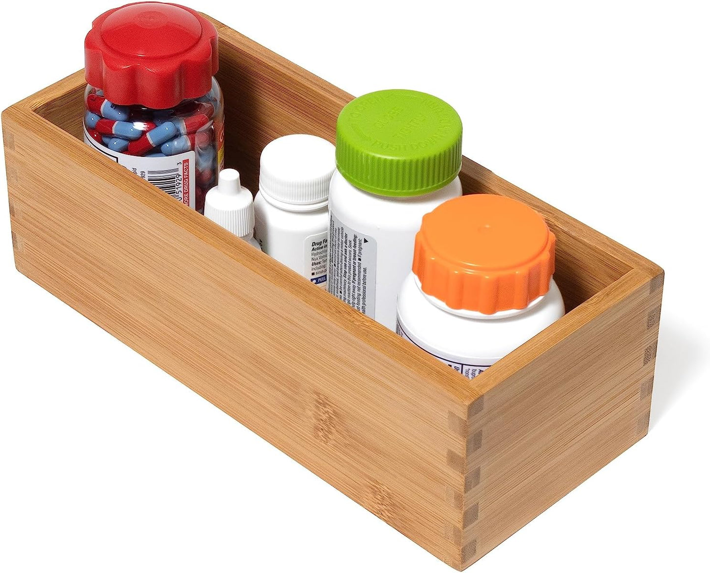 Bamboo Wood Utensil Holder Storage Box for Cooking Tools, Makeup, or Office Supplies, 4" x 9 1/4" x 3"