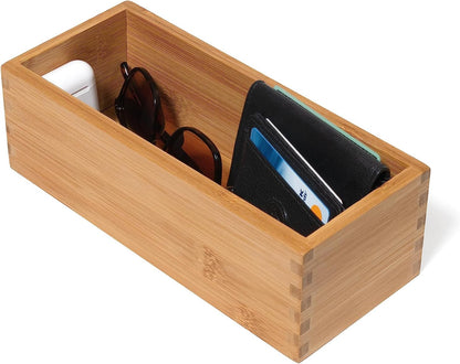 Bamboo Wood Utensil Holder Storage Box for Cooking Tools, Makeup, or Office Supplies, 4" x 9 1/4" x 3"