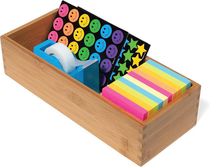 Bamboo Wood Utensil Holder Storage Box for Cooking Tools, Makeup, or Office Supplies, 4" x 9 1/4" x 3"