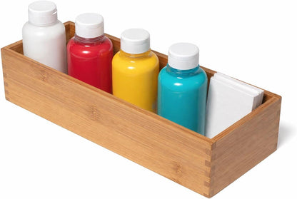 Bamboo Wood Utensil Holder Storage Box for Cooking Tools, Makeup, or Office Supplies, 4" x 9 1/4" x 3"