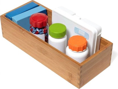 Bamboo Wood Utensil Holder Storage Box for Cooking Tools, Makeup, or Office Supplies, 4" x 9 1/4" x 3"