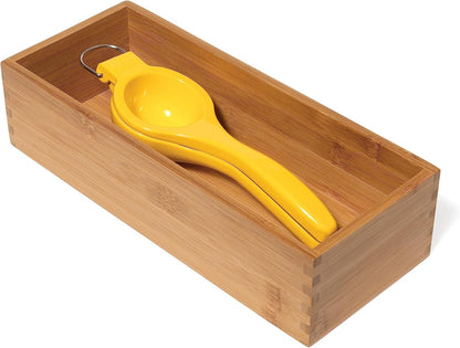 Bamboo Wood Utensil Holder Storage Box for Cooking Tools, Makeup, or Office Supplies, 4" x 9 1/4" x 3"