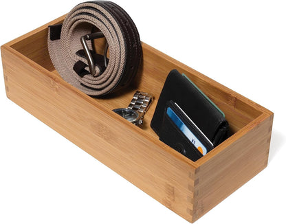 Bamboo Wood Utensil Holder Storage Box for Cooking Tools, Makeup, or Office Supplies, 4" x 9 1/4" x 3"