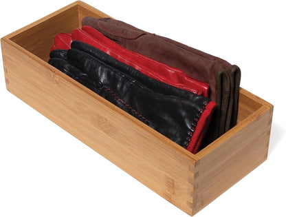 Bamboo Wood Utensil Holder Storage Box for Cooking Tools, Makeup, or Office Supplies, 4" x 9 1/4" x 3"