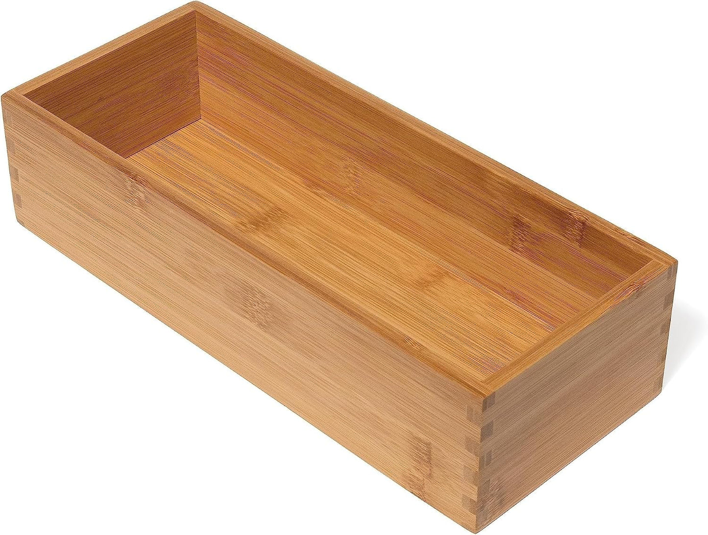 Bamboo Wood Utensil Holder Storage Box for Cooking Tools, Makeup, or Office Supplies, 4" x 9 1/4" x 3"