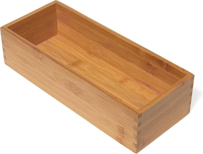 Bamboo Wood Utensil Holder Storage Box for Cooking Tools, Makeup, or Office Supplies, 4" x 9 1/4" x 3"