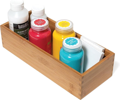 Bamboo Wood Utensil Holder Storage Box for Cooking Tools, Makeup, or Office Supplies, 4" x 9 1/4" x 3"