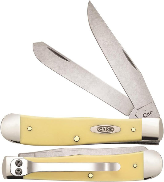 WR Case XX Pocket Knife Yellow Synthetic Trapper W/Clip Item #81091 - (3254C SS) - Length Closed: 4 1/8 Inches