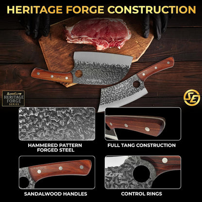 Hand-Forged Professional Butcher Knife (3 PC BUTCHER KNIFE SET W/SANDLEWOOD HANDLES)