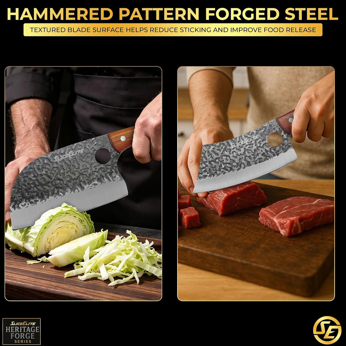 Hand-Forged Professional Butcher Knife (3 PC BUTCHER KNIFE SET W/SANDLEWOOD HANDLES)