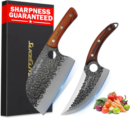 Hand-Forged Professional Butcher Knife (3 PC BUTCHER KNIFE SET W/SANDLEWOOD HANDLES)