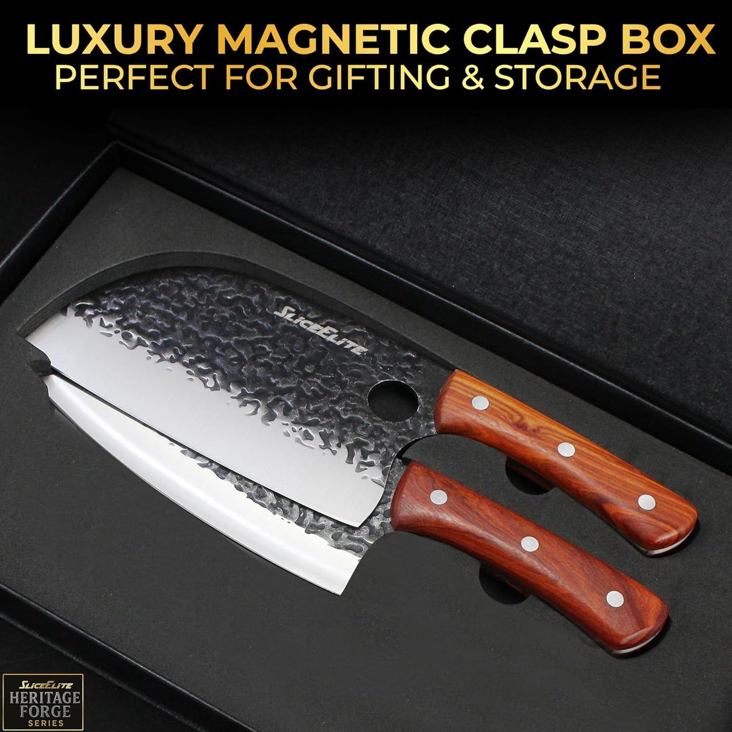 Hand-Forged Professional Butcher Knife (3 PC BUTCHER KNIFE SET W/SANDLEWOOD HANDLES)