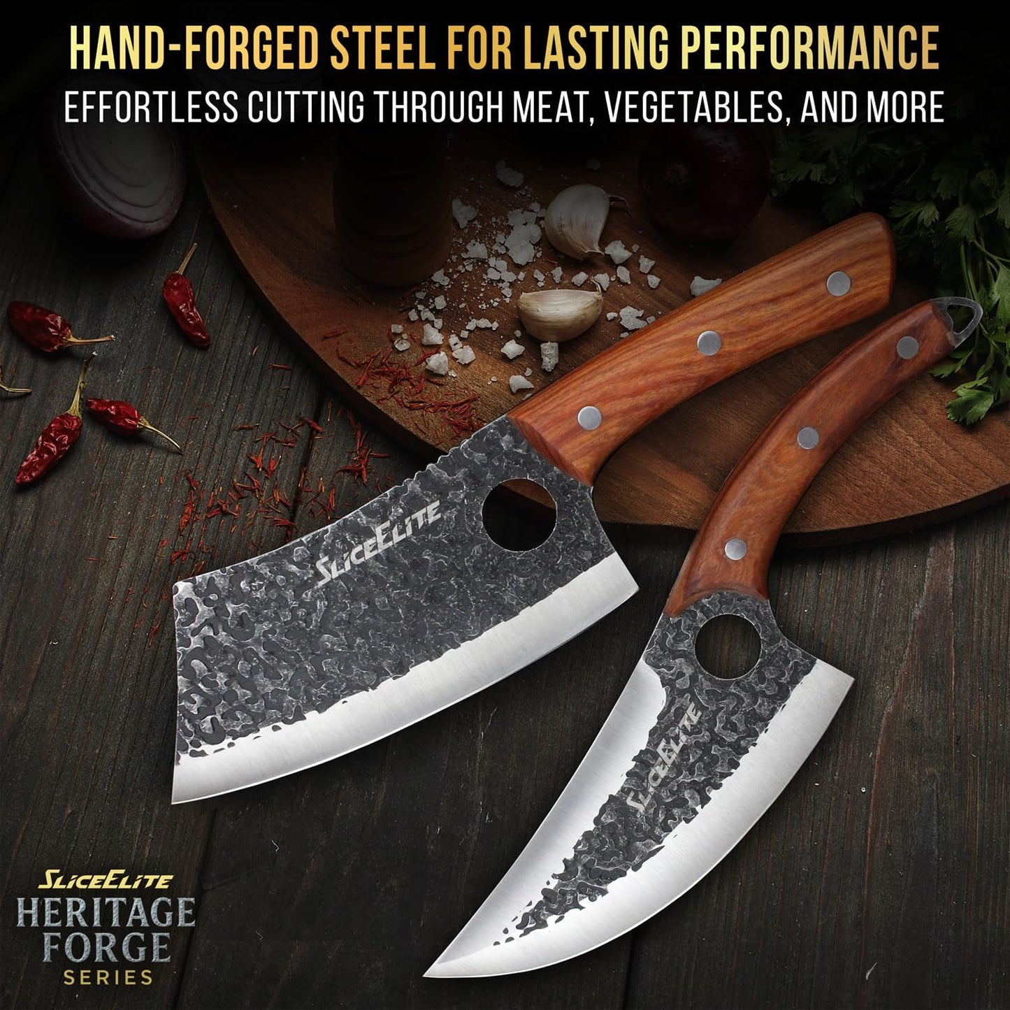 Hand-Forged Professional Butcher Knife (3 PC BUTCHER KNIFE SET W/SANDLEWOOD HANDLES)