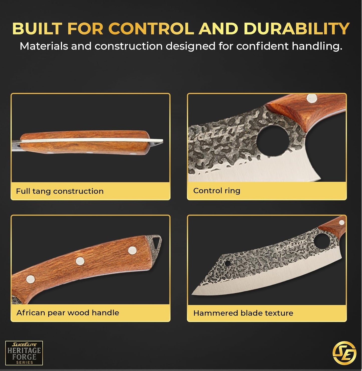 Hand-Forged Professional Butcher Knife (3 PC BUTCHER KNIFE SET W/SANDLEWOOD HANDLES)