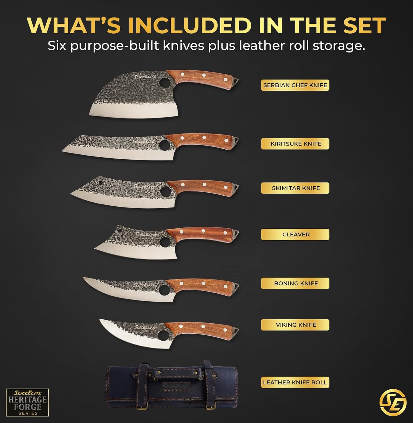 Hand-Forged Professional Butcher Knife (3 PC BUTCHER KNIFE SET W/SANDLEWOOD HANDLES)