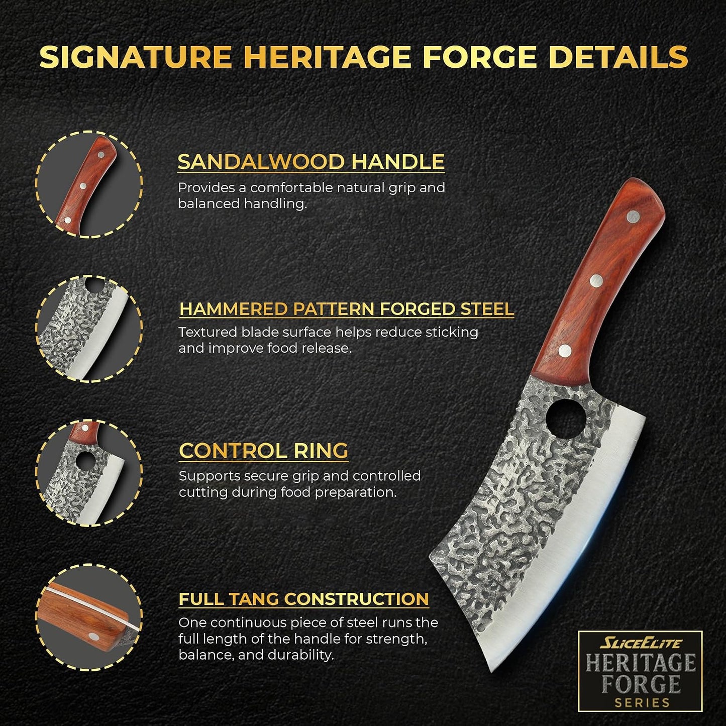 Hand-Forged Professional Butcher Knife (3 PC BUTCHER KNIFE SET W/SANDLEWOOD HANDLES)