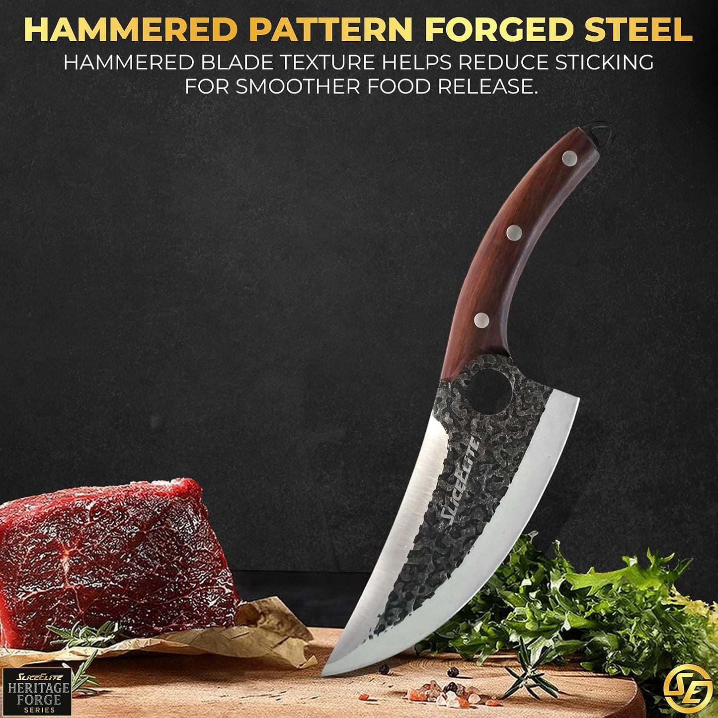 Hand-Forged Professional Butcher Knife (3 PC BUTCHER KNIFE SET W/SANDLEWOOD HANDLES)