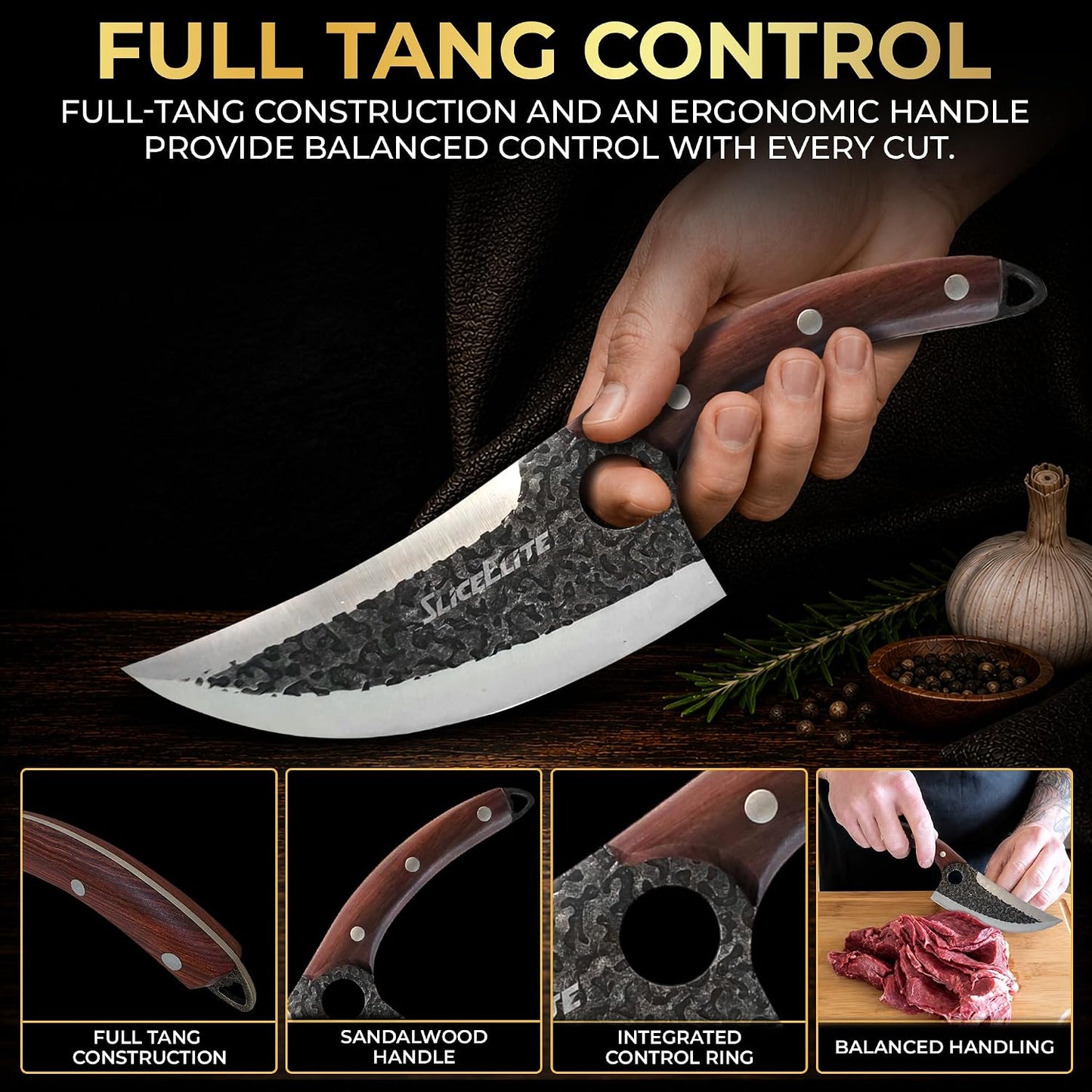 Hand-Forged Professional Butcher Knife (3 PC BUTCHER KNIFE SET W/SANDLEWOOD HANDLES)