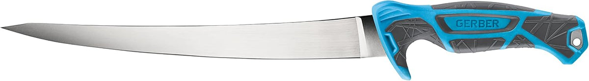 Gear Controller - Saltwater-Resistant Fishing Fillet Knife with Sheath & Built-In Knife Sharpener - Premium Fishing Gear - 10", Cyan
