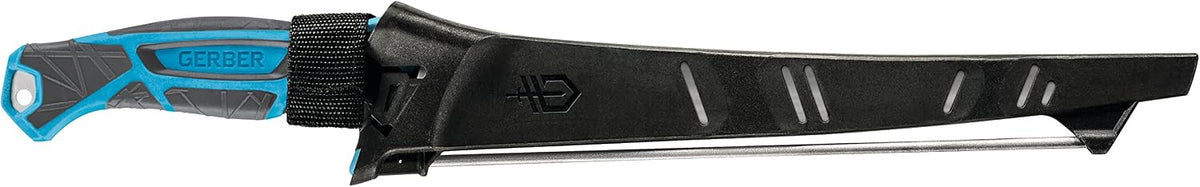 Gear Controller - Saltwater-Resistant Fishing Fillet Knife with Sheath & Built-In Knife Sharpener - Premium Fishing Gear - 10", Cyan
