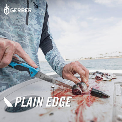 Gear Controller - Saltwater-Resistant Fishing Fillet Knife with Sheath & Built-In Knife Sharpener - Premium Fishing Gear - 10", Cyan