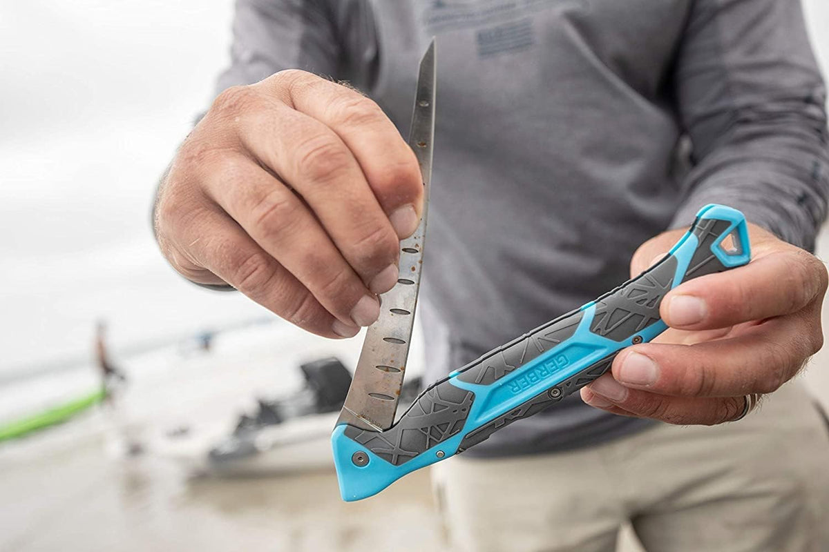 Gear Controller - Saltwater-Resistant Fishing Fillet Knife with Sheath & Built-In Knife Sharpener - Premium Fishing Gear - 10", Cyan