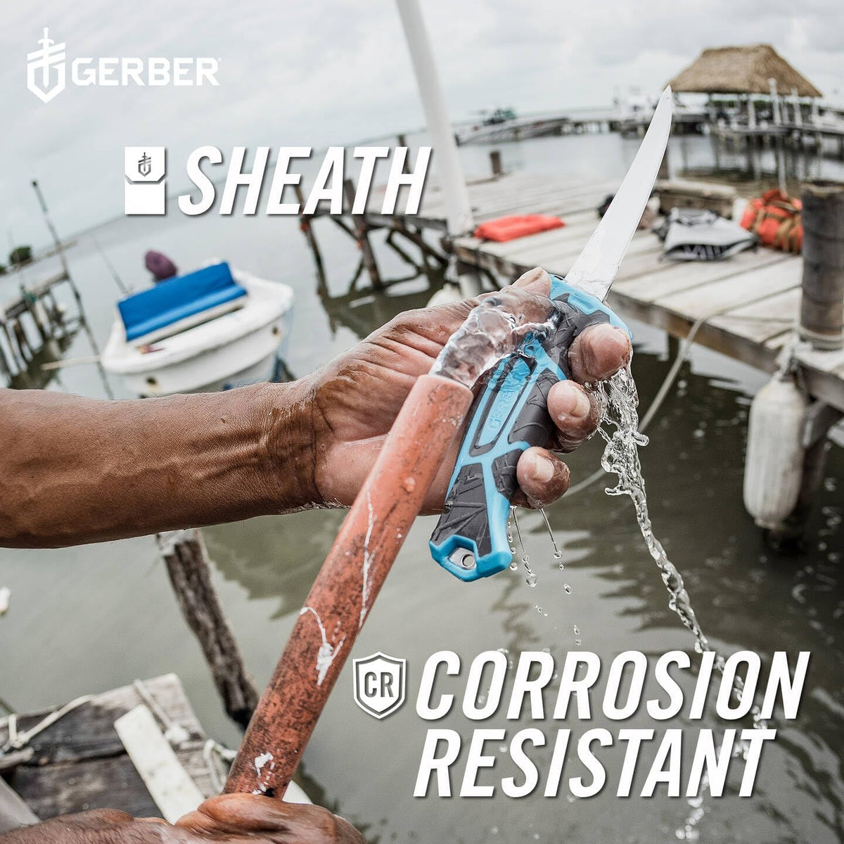 Gear Controller - Saltwater-Resistant Fishing Fillet Knife with Sheath & Built-In Knife Sharpener - Premium Fishing Gear - 10", Cyan