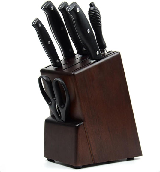 Wooden Knife Block without Knives Black, Knife Block no Steak Knives,7 Slots Kitchen Knife Holder, Wooden Knife Stand without Knives Holder