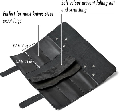 Leather Folding Knife Display Roll Organizer for 6 Pocket Knives Case, Pocket Knife Storage Holder, Knives Collection Holder Pouch Bag VR6BL