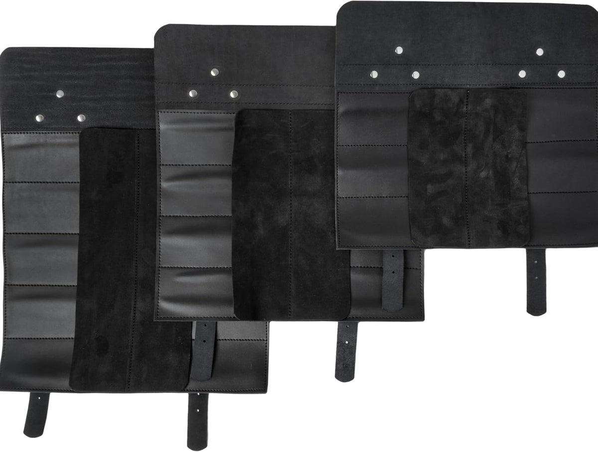 Leather Folding Knife Display Roll Organizer for 6 Pocket Knives Case, Pocket Knife Storage Holder, Knives Collection Holder Pouch Bag VR6BL