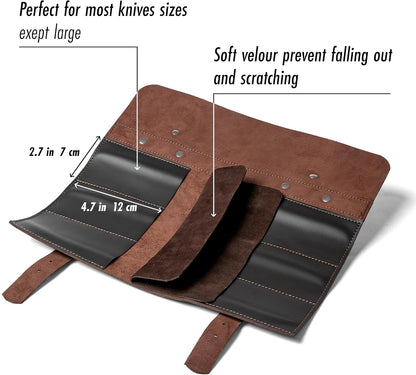 Leather Folding Knife Display Roll Organizer for 6 Pocket Knives Case, Pocket Knife Storage Holder, Knives Collection Holder Pouch Bag VR6BL