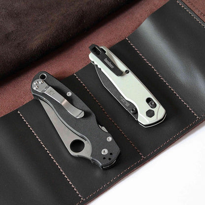 Leather Folding Knife Display Roll Organizer for 6 Pocket Knives Case, Pocket Knife Storage Holder, Knives Collection Holder Pouch Bag VR6BL