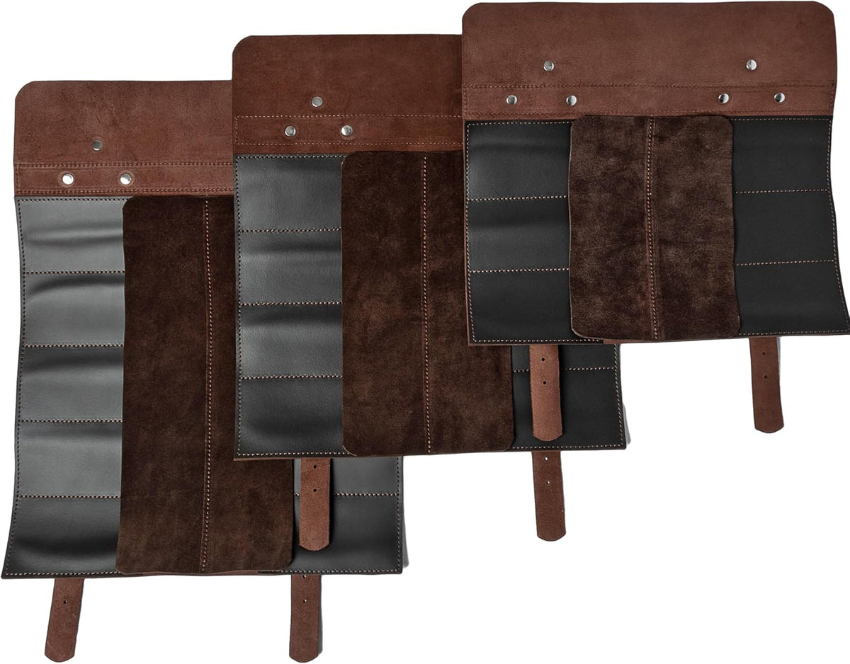 Leather Folding Knife Display Roll Organizer for 6 Pocket Knives Case, Pocket Knife Storage Holder, Knives Collection Holder Pouch Bag VR6BL