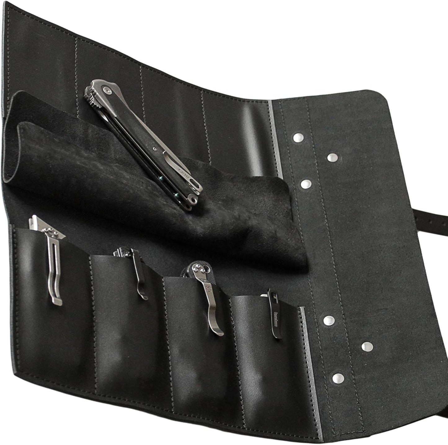 Leather Folding Knife Display Roll Organizer for 6 Pocket Knives Case, Pocket Knife Storage Holder, Knives Collection Holder Pouch Bag VR6BL