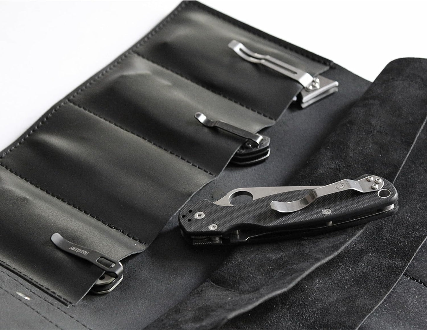 Leather Folding Knife Display Roll Organizer for 6 Pocket Knives Case, Pocket Knife Storage Holder, Knives Collection Holder Pouch Bag VR6BL