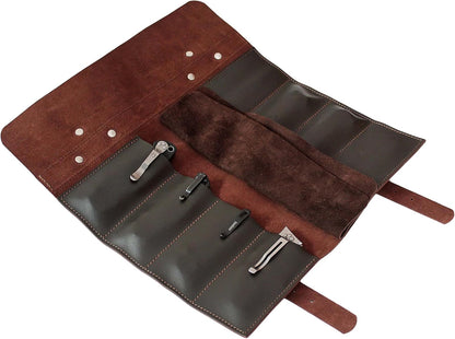 Leather Folding Knife Display Roll Organizer for 6 Pocket Knives Case, Pocket Knife Storage Holder, Knives Collection Holder Pouch Bag VR6BL