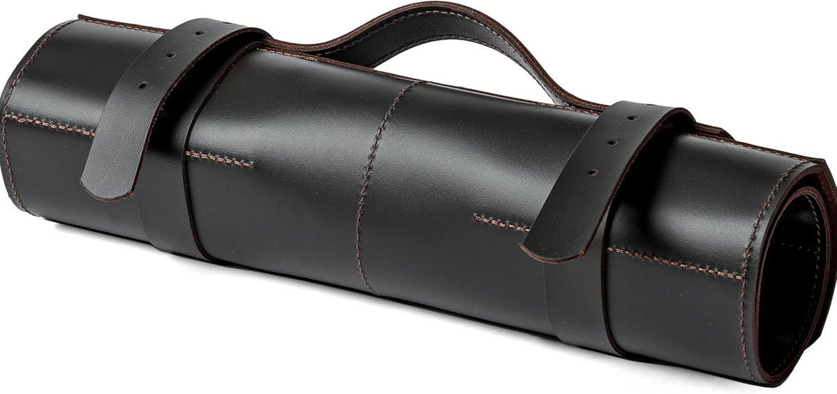 Leather Folding Knife Display Roll Organizer for 6 Pocket Knives Case, Pocket Knife Storage Holder, Knives Collection Holder Pouch Bag VR6BL